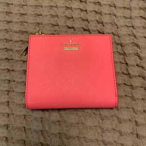 kate spade Coral Pink Zip Around Bifold Wallet with Gold Logo